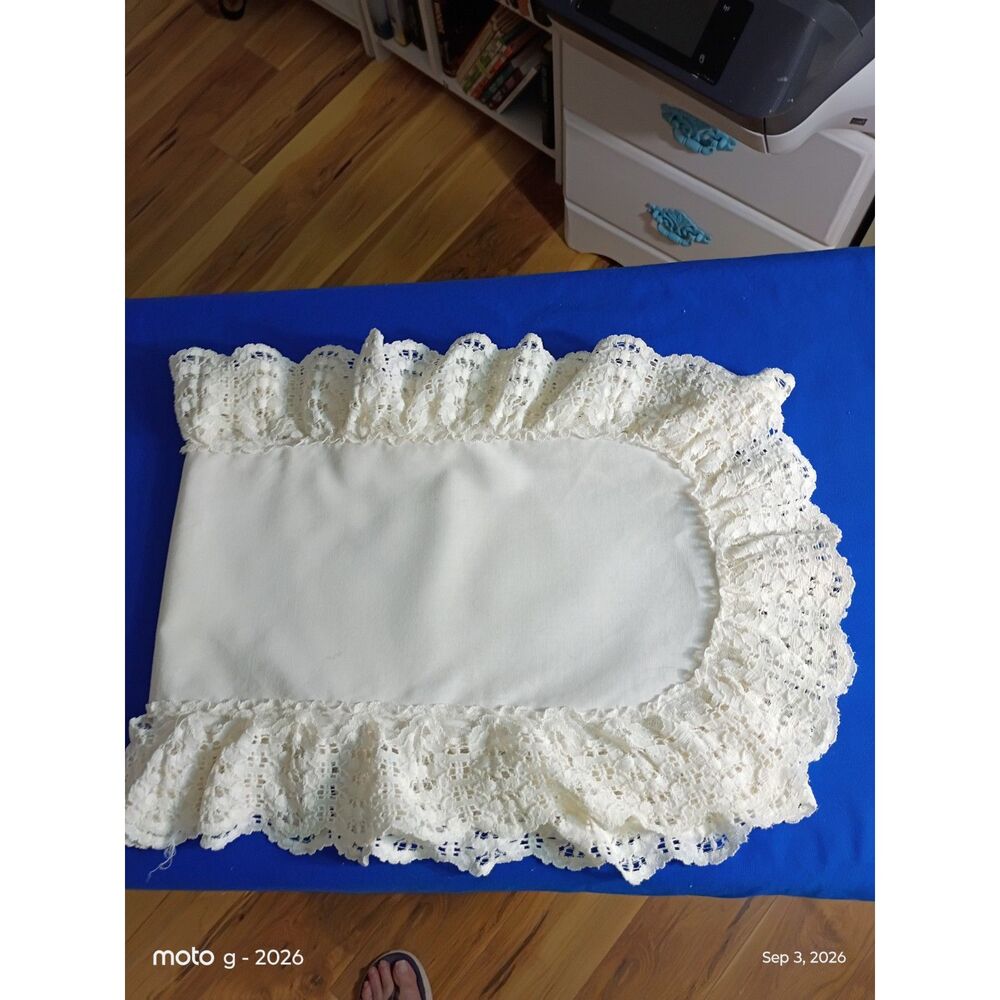 Vintage Cotton Table Runner with Lace Trim - Long Dresser Scarf 56" x 11.5"